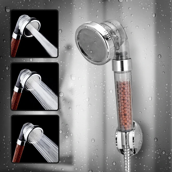 Bathroom Shower Head Handheld Adjustable Negative Ion SPA Pressurize Filter - Transparency + Brass