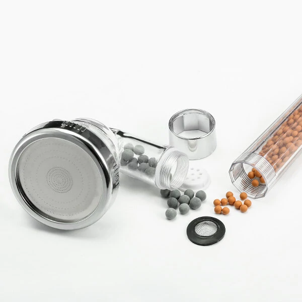 Bathroom Shower Head Handheld Adjustable Negative Ion SPA Pressurize Filter - Transparency + Brass