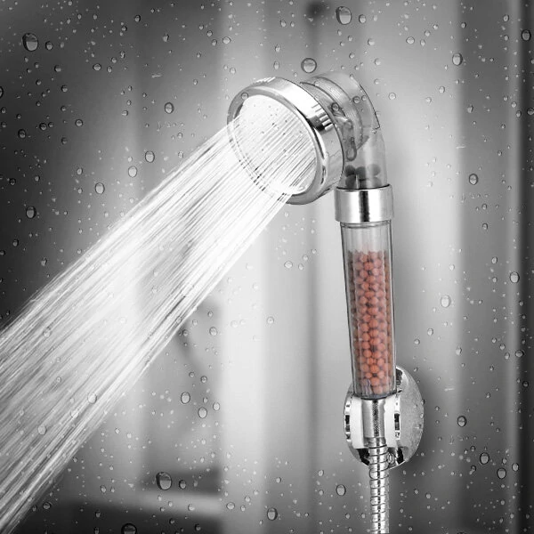 Bathroom Shower Head Handheld Adjustable Negative Ion SPA Pressurize Filter - Transparency + Brass