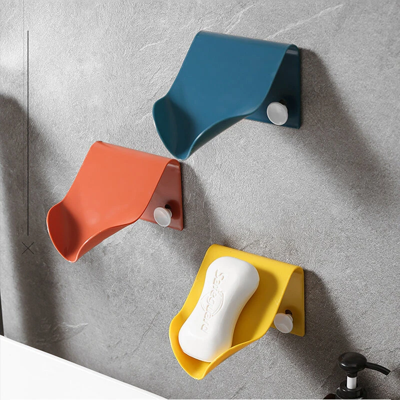 Wall-mounted soap dish plastic self-adhesive shaped soap tray rack container bathroom accessories