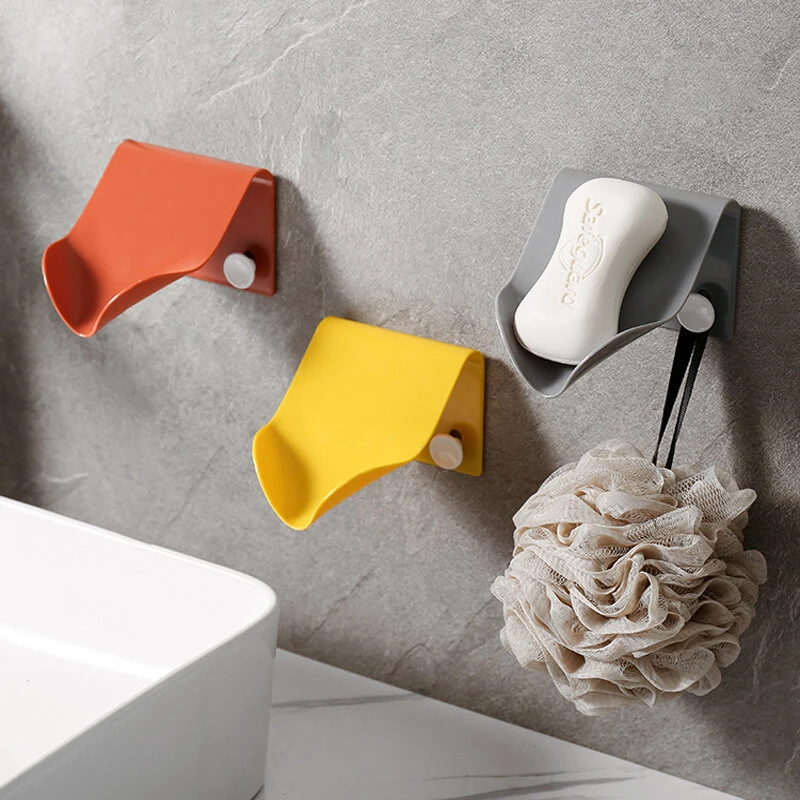 Wall-mounted soap dish plastic self-adhesive shaped soap tray rack container bathroom accessories