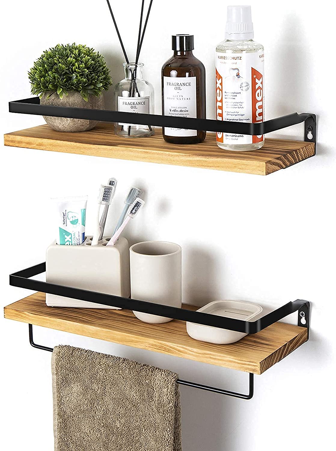 SODUKU Floating Shelves Wall Mounted Storage Shelves for Kitchen, Bathroom,Set of 2 Carbonized Black