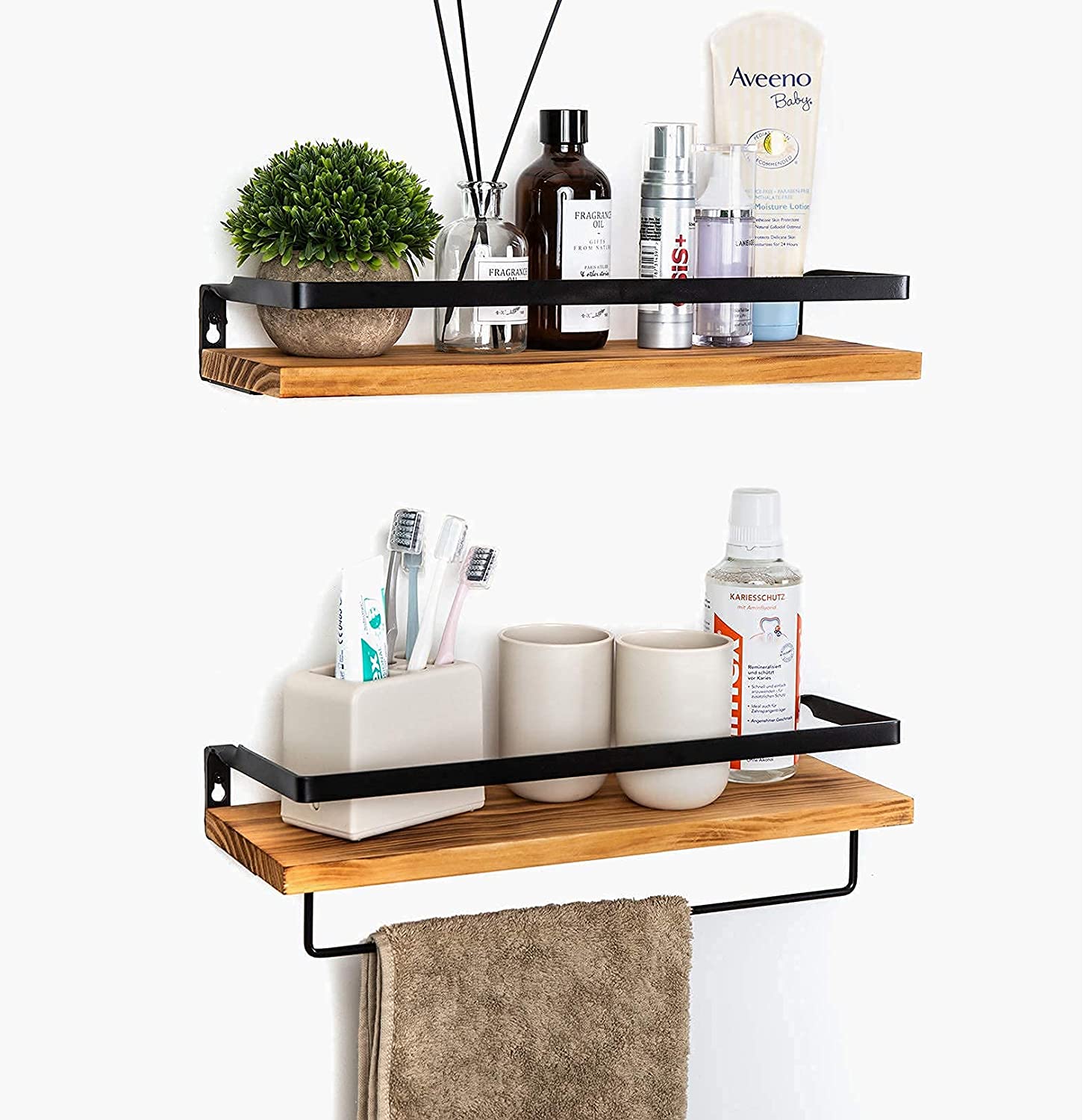 SODUKU Floating Shelves Wall Mounted Storage Shelves for Kitchen, Bathroom,Set of 2 Carbonized Black