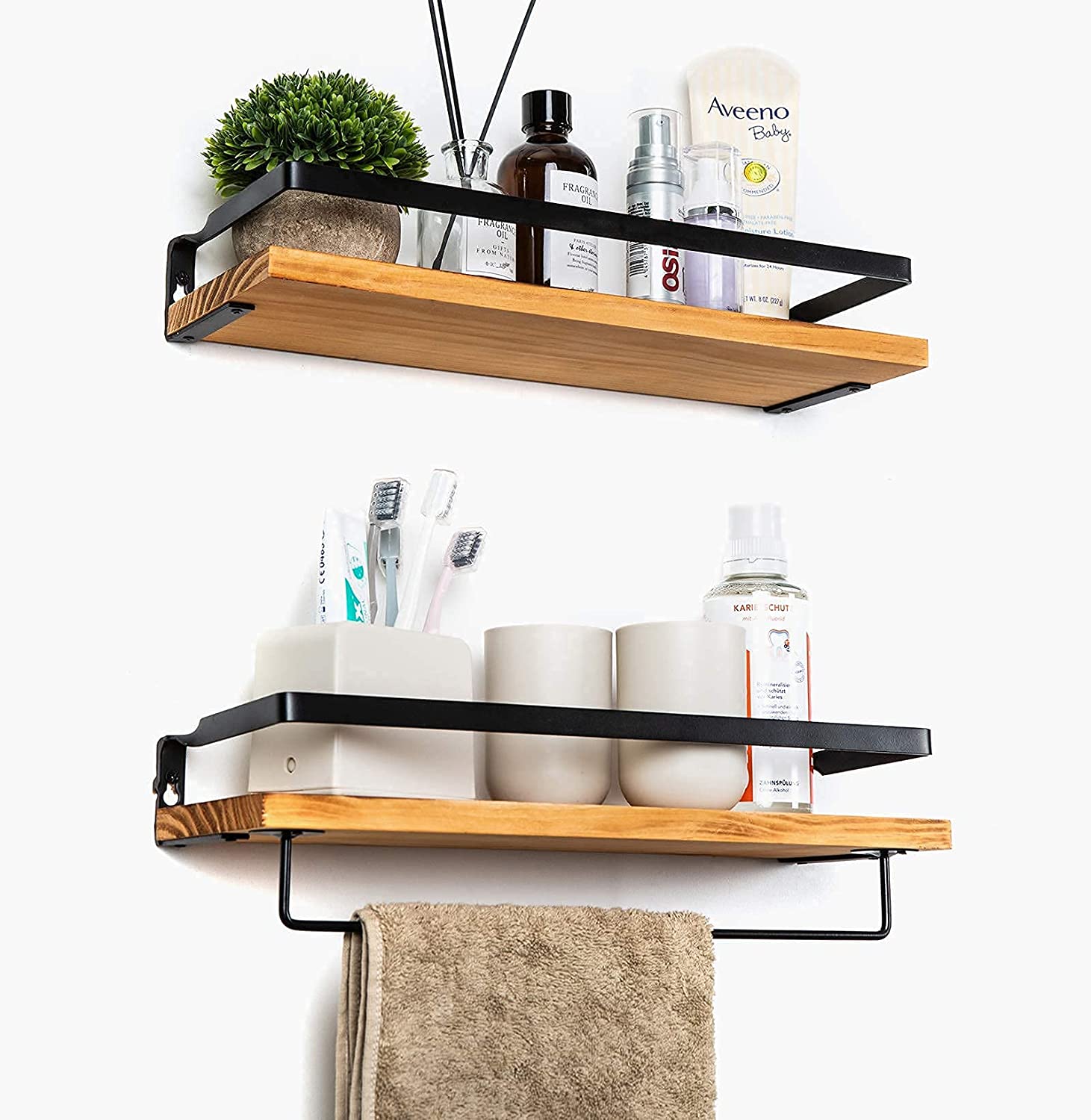 SODUKU Floating Shelves Wall Mounted Storage Shelves for Kitchen, Bathroom,Set of 2 Carbonized Black
