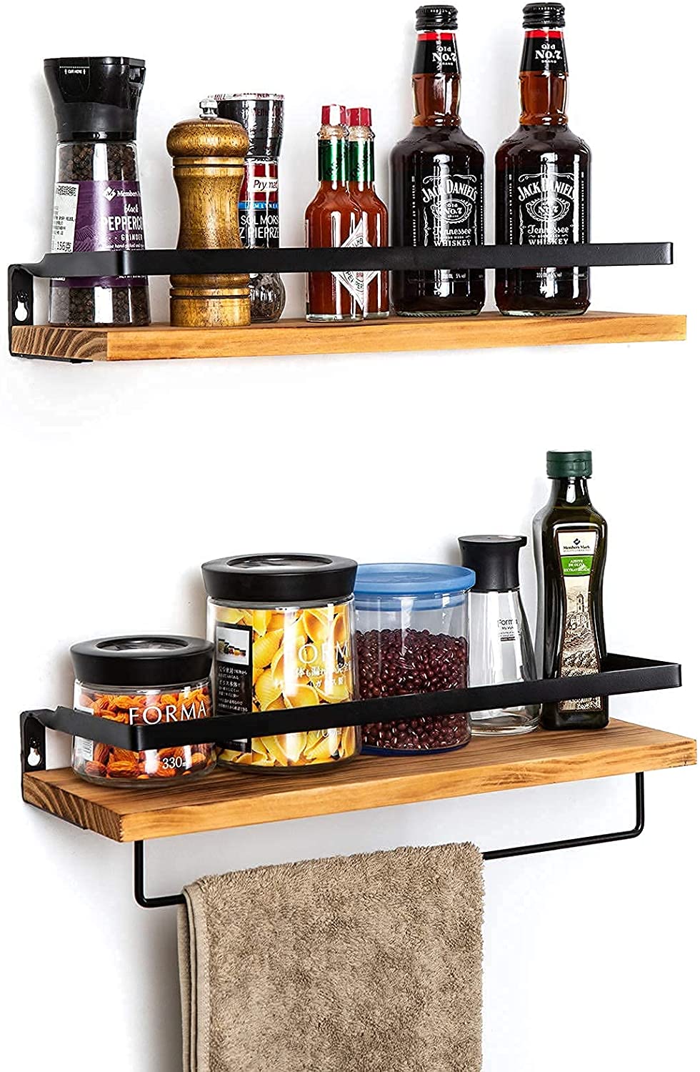 SODUKU Floating Shelves Wall Mounted Storage Shelves for Kitchen, Bathroom,Set of 2 Carbonized Black