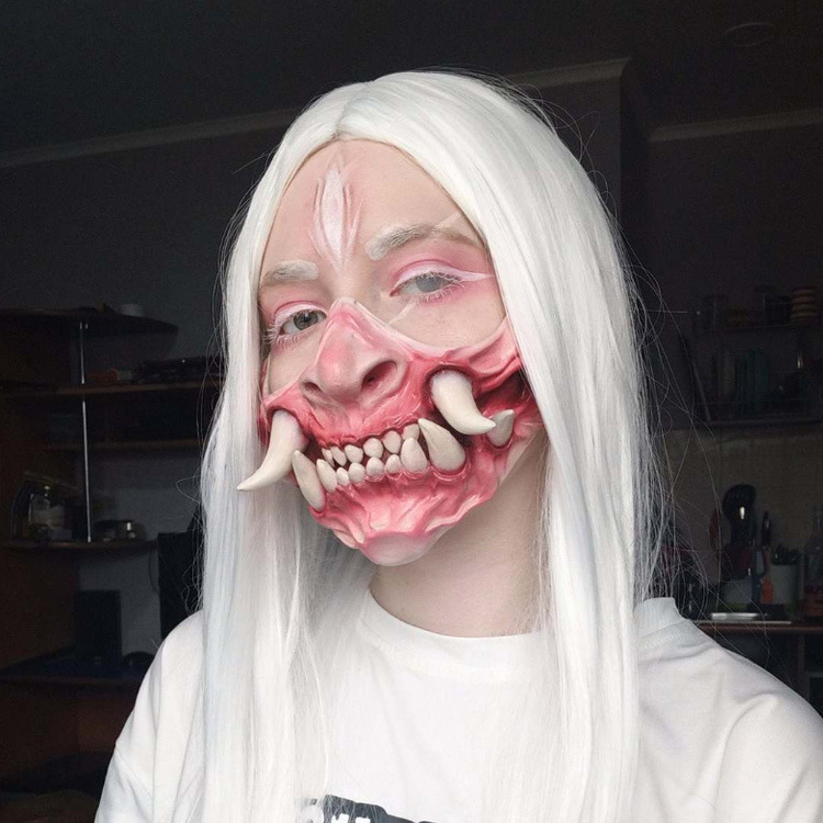 Latex Horror Teeth Half Mask Halloween Mask Demon Mask Scary Cosplay Props