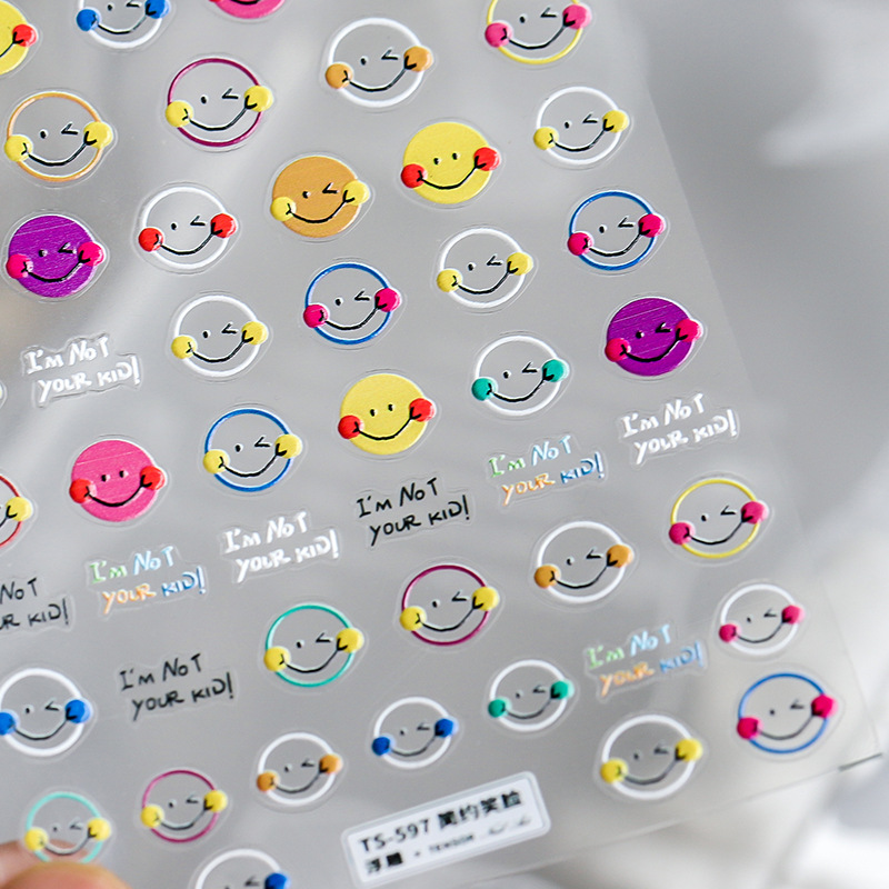 Premium Nail Art Stickers Colored Smiley Face Nail Decoration Nail Art In Stickers&Decals