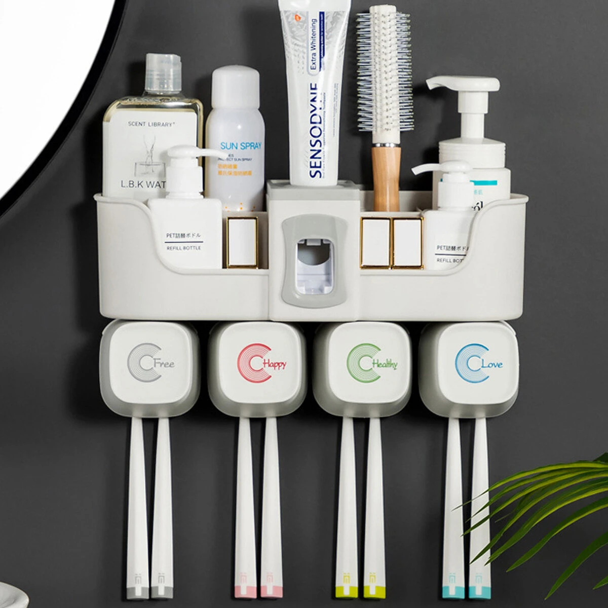 Mulitfunction Toothbrush Holder Wall Toothpaste Squeezer Dispenser Bathroom Accessories Storage Rack