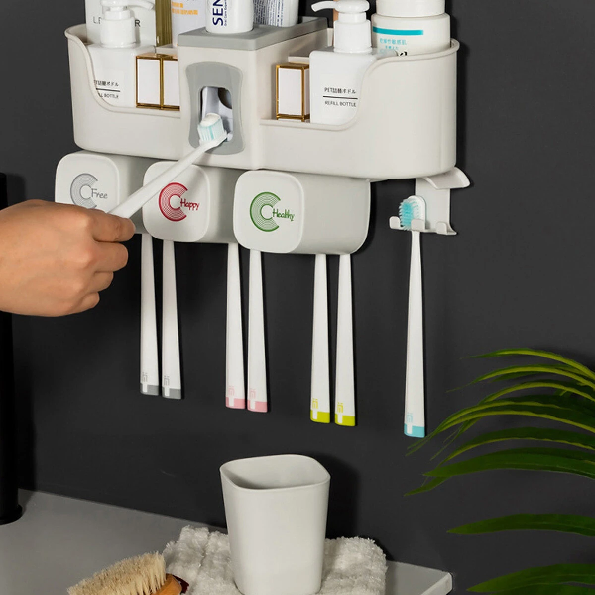 Mulitfunction Toothbrush Holder Wall Toothpaste Squeezer Dispenser Bathroom Accessories Storage Rack