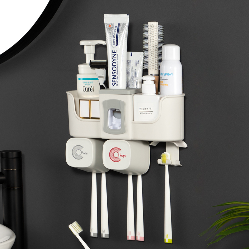 Mulitfunction Toothbrush Holder Wall Toothpaste Squeezer Dispenser Bathroom Accessories Storage Rack