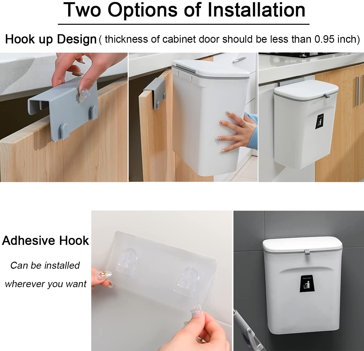 2.4 Gallon Kitchen Compost Bin for Counter Top or Under Sink, Hanging Small Trash Can with Lid for