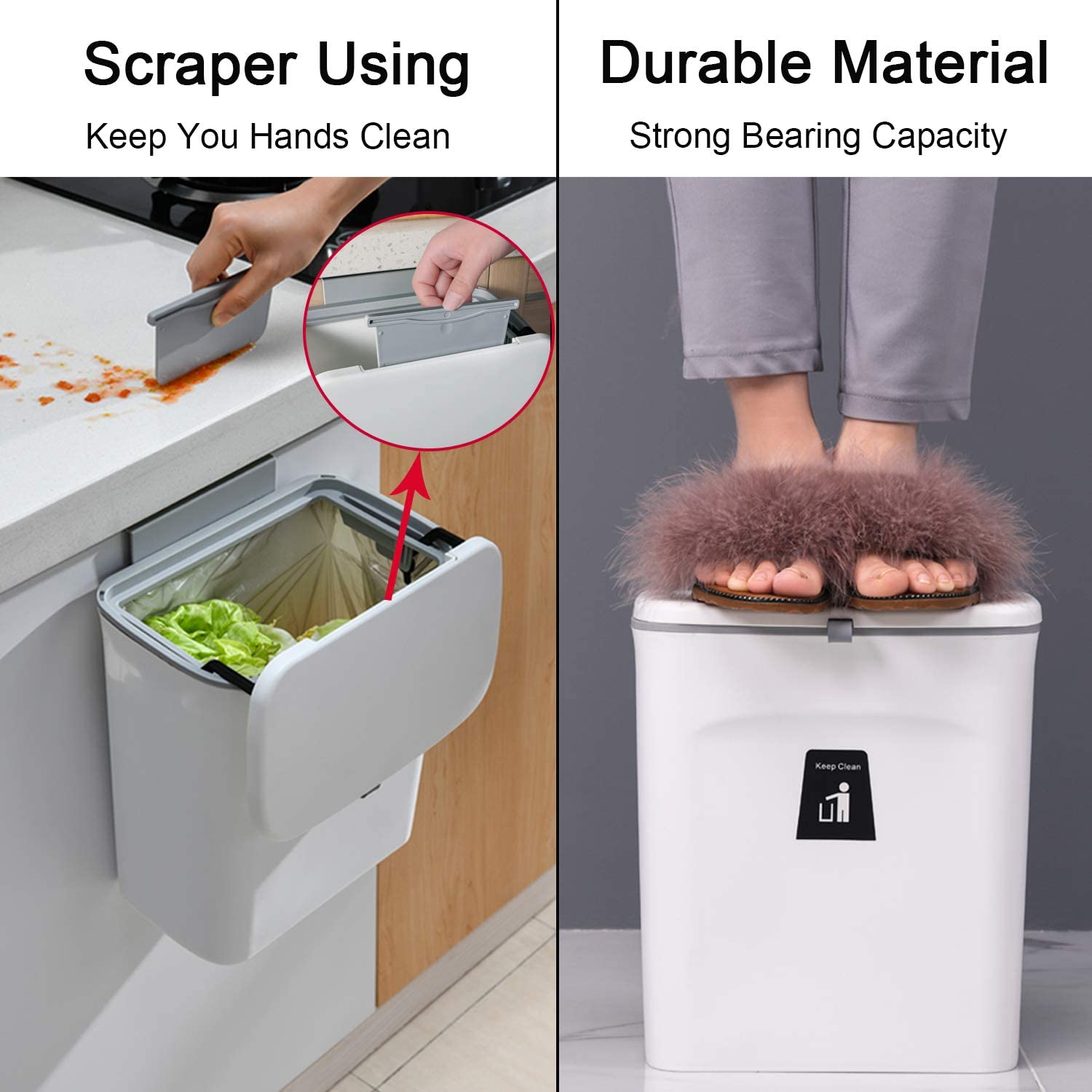 2.4 Gallon Kitchen Compost Bin for Counter Top or Under Sink, Hanging Small Trash Can with Lid for