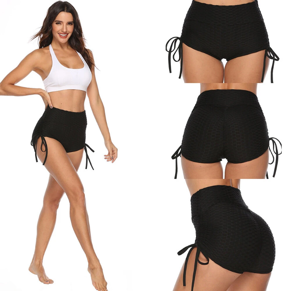 Ladies high waist tummy tuck hip high elastic slim sports shorts gym exercise running sportswear
