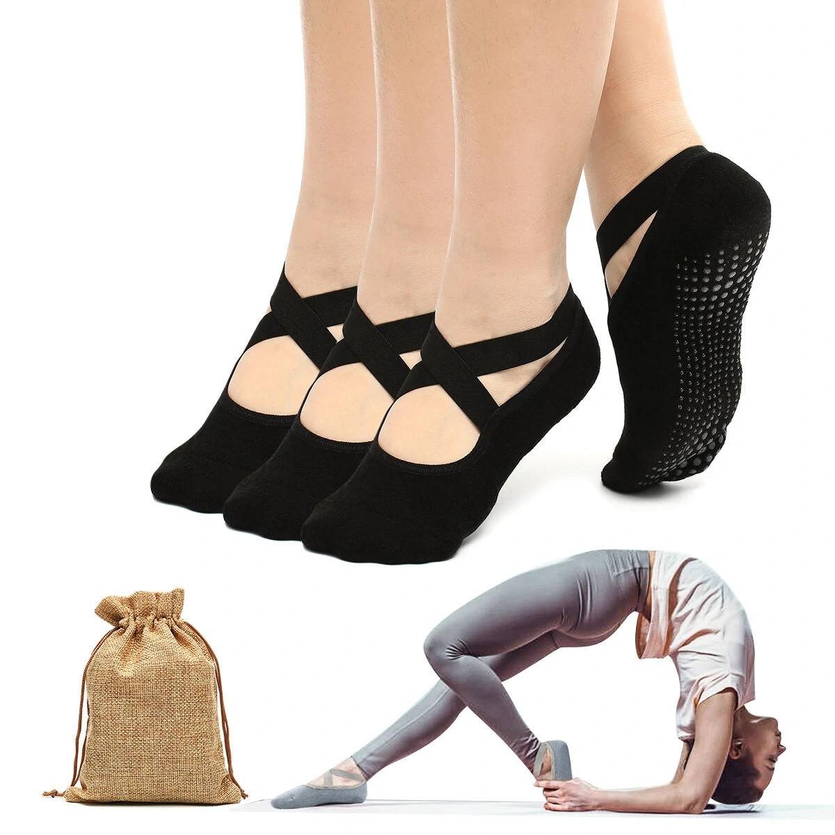 2PCS/3PCS Cross-strap Yoga Socks Non-slip and Breathable Suitable for Ballet Pilates Yoga for Female