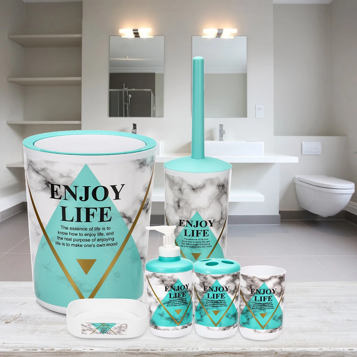 6Pcs Toiletries Bathroom Set Cup Toothbrush Holder Soap Dispenser Tray for Bathroom Decoration
