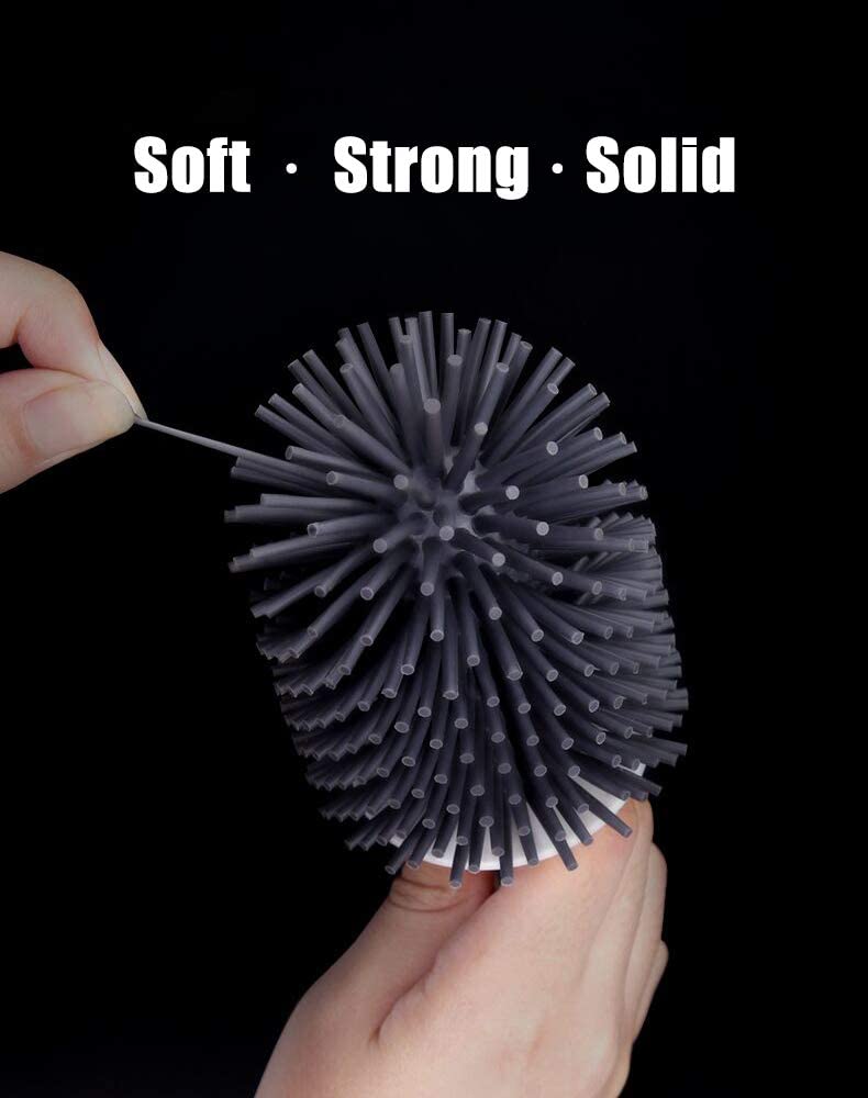 Toilet Brush , Silicone Bristles Bathroom Cleaning Bowl Brush Kit with Tweezers - White