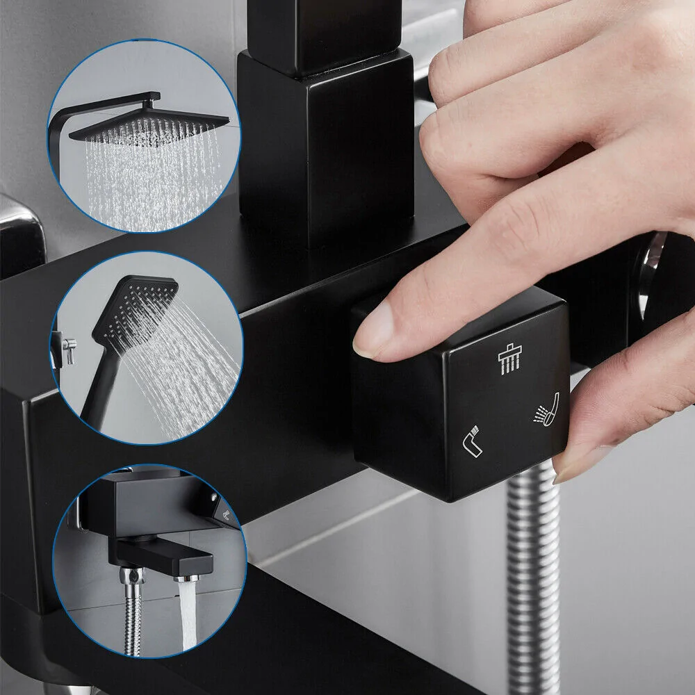 Black Shower System Thermostatic Shower Faucet Shower Column Handheld Shower Set - Normal