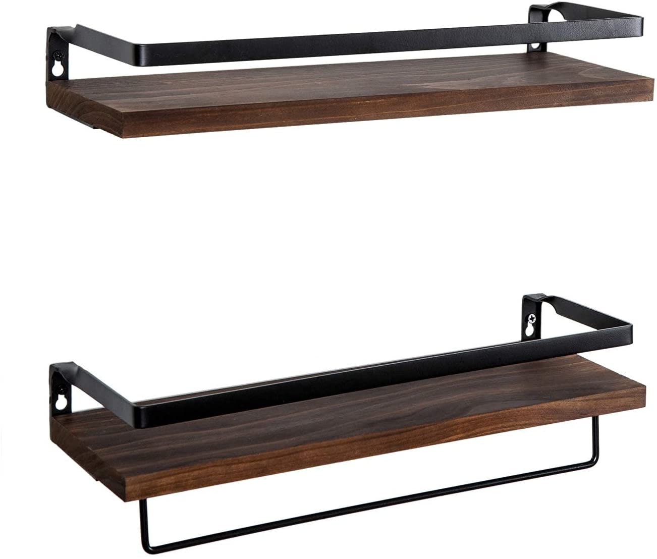 Set of 2 Brown Color Floating Shelves Wall Mounted Storage Shelves for Kitchen Bathroom