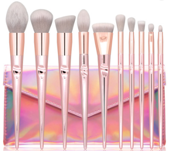 S-Town Life 10 pcs Rose Gold Plastic Plating Handle Blush Make Up Brushes Sets