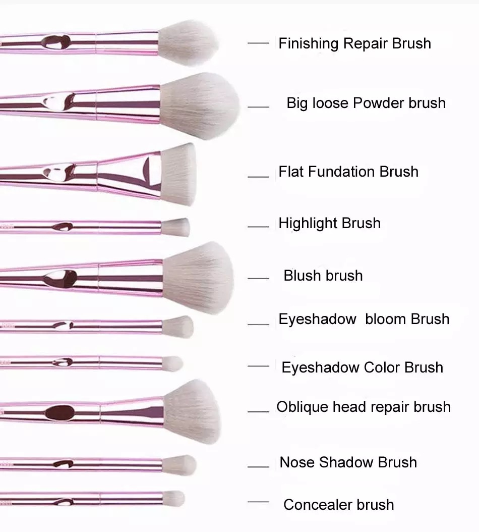 S-Town Life 10 pcs Rose Gold Plastic Plating Handle Blush Make Up Brushes Sets