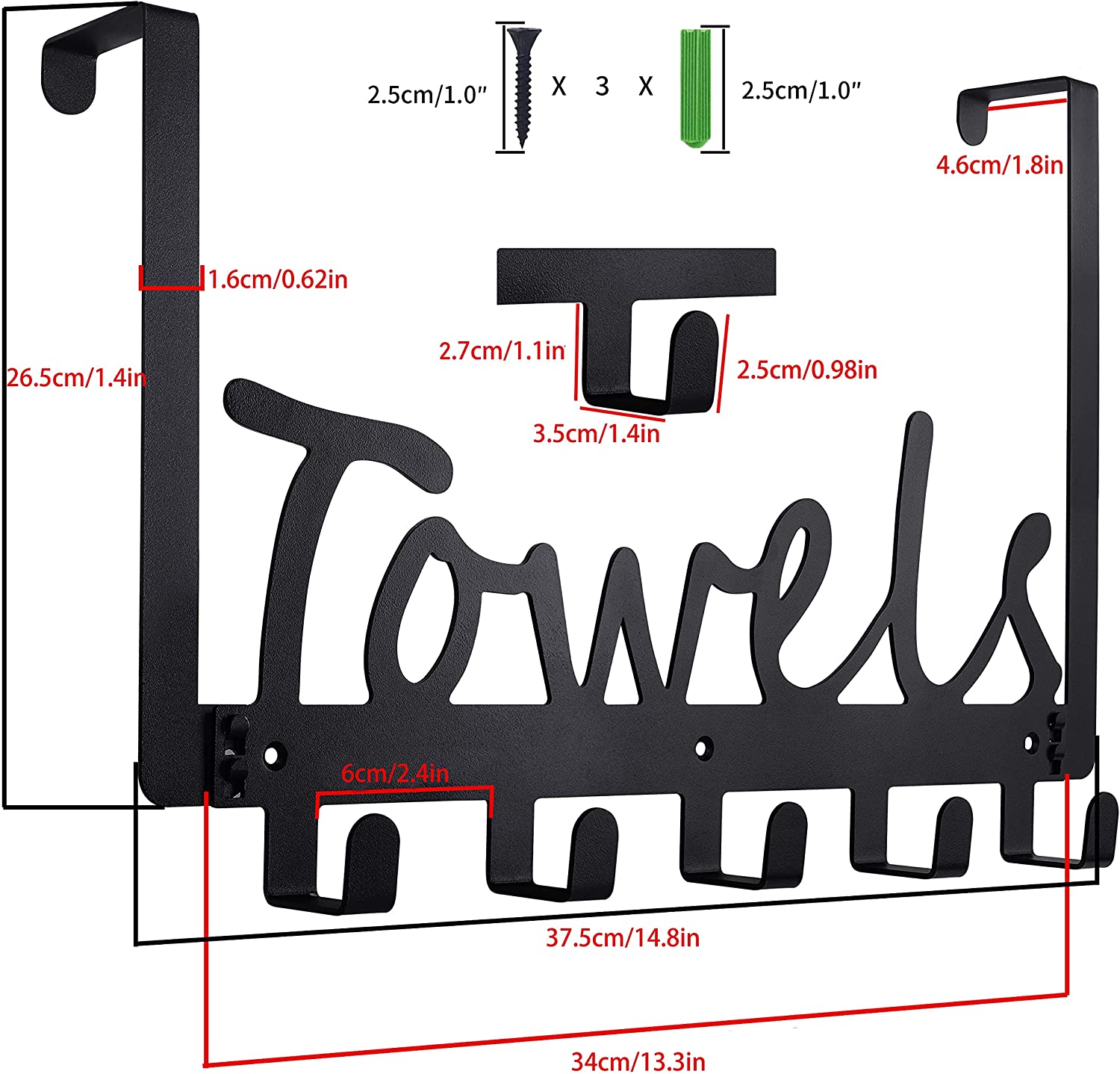 Duty Organizer on Bathroom Cabinet Cupboard Door Hooks for Towel, Robe,Coat, Bag,Keys - 5 Hooks