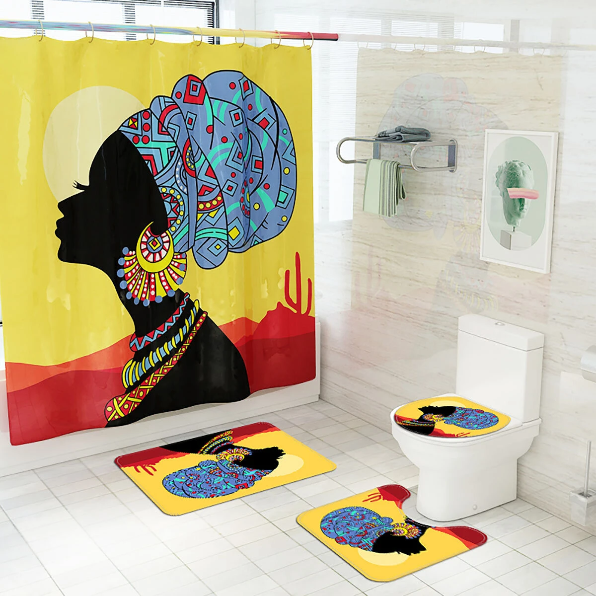 Retro style 3D printing shower curtain waterproof and mildew resistant non-slip bathroom curtains