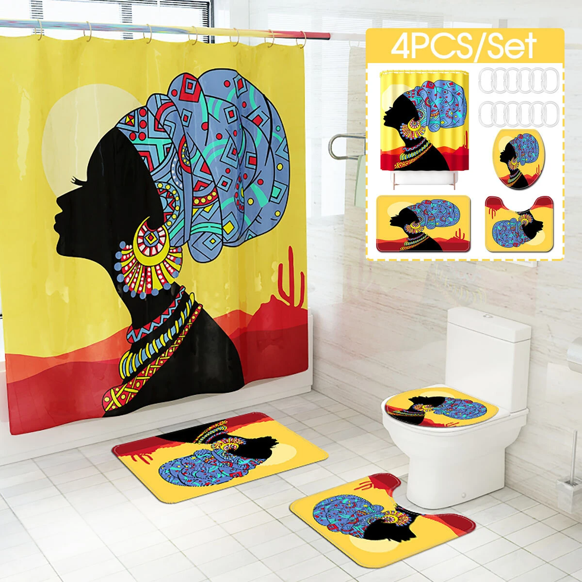 Retro style 3D printing shower curtain waterproof and mildew resistant non-slip bathroom curtains