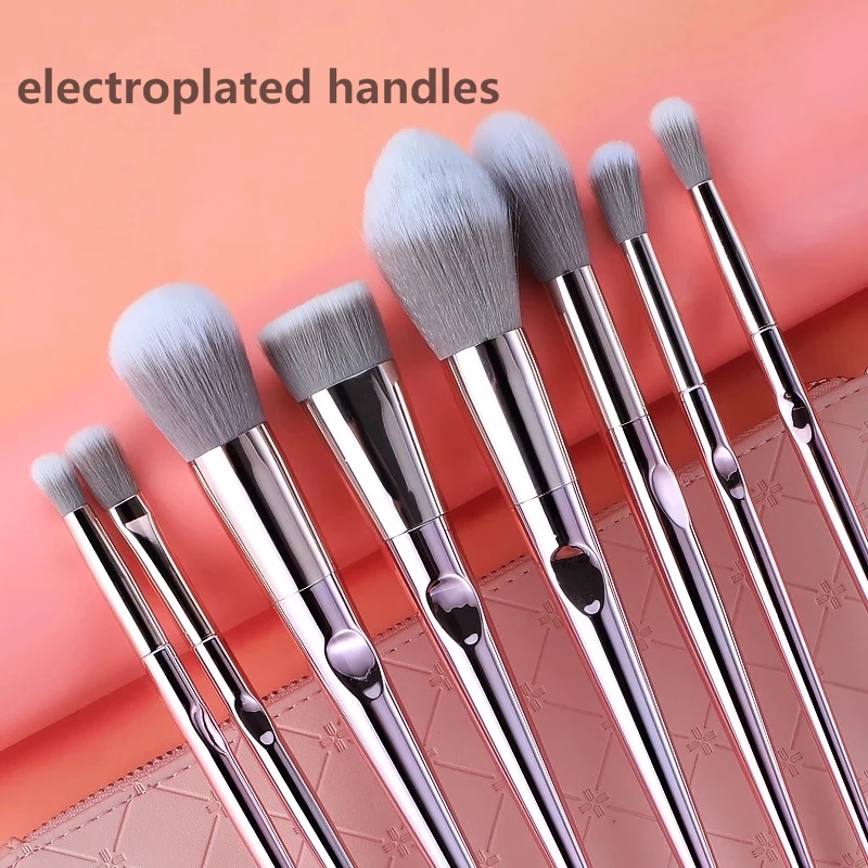 S-Town Life 10 pcs Rose Gold Plastic Plating Handle Blush Make Up Brushes Sets