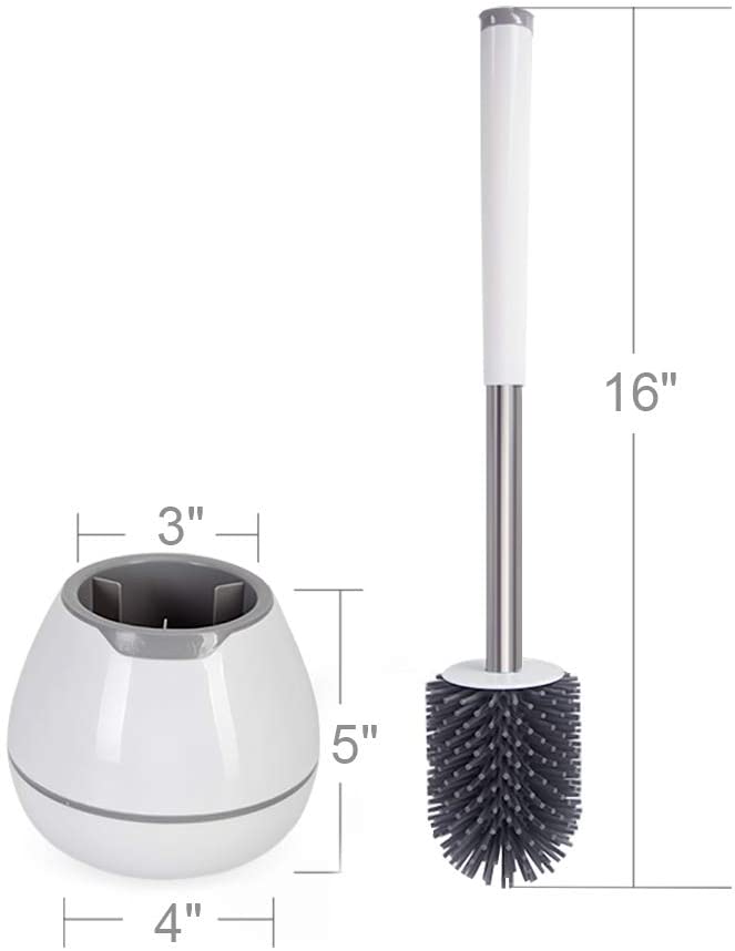 Toilet Brush , Silicone Bristles Bathroom Cleaning Bowl Brush Kit with Tweezers - White