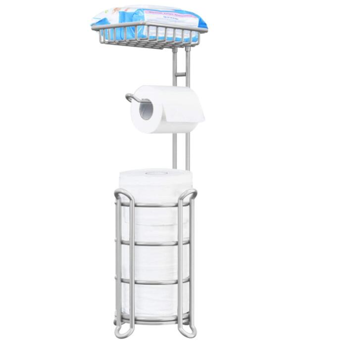 Toilet Paper Holder Stand Tissue Paper Roll Dispenser with Shelf for Bathroom Storage Holds
