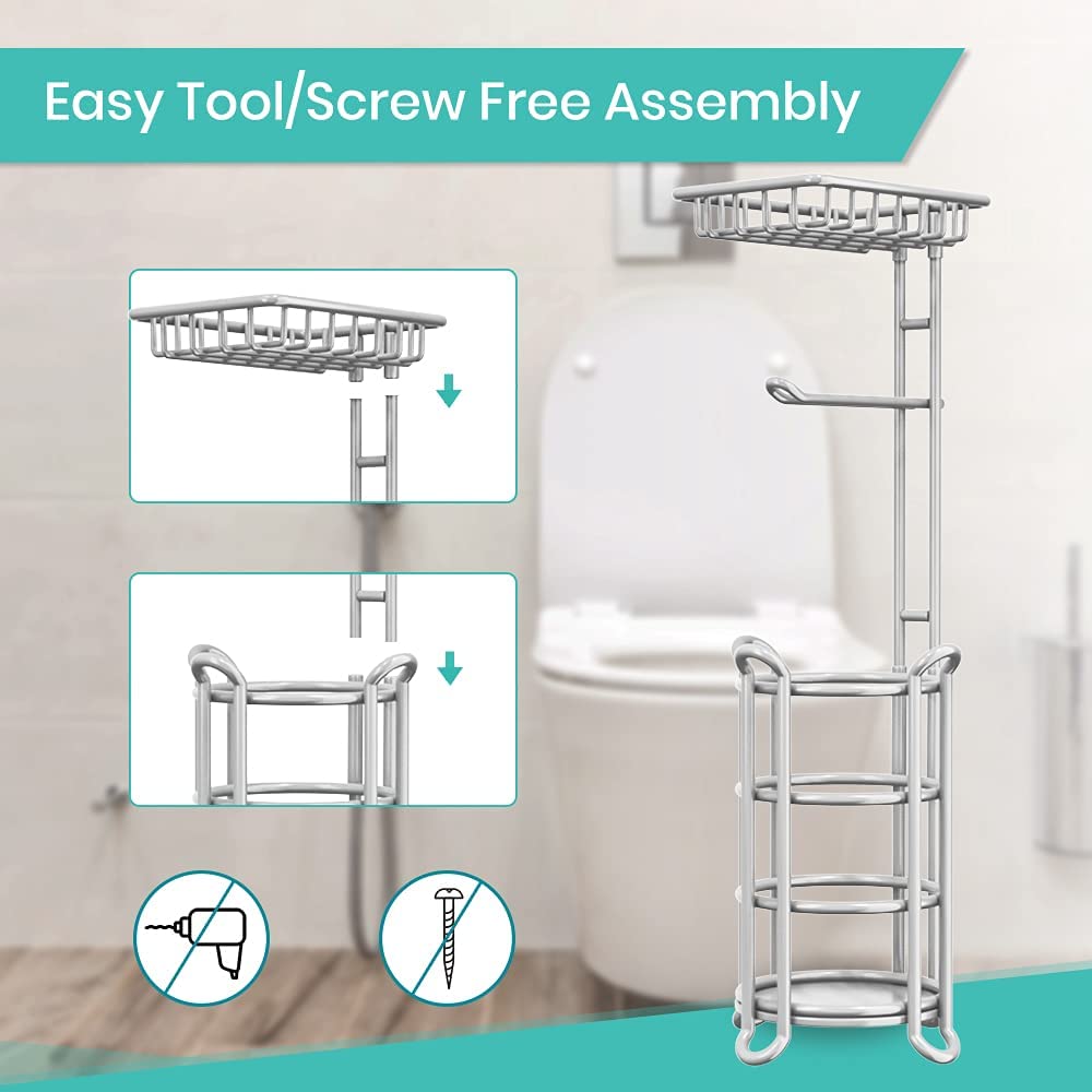 Toilet Paper Holder Stand Tissue Paper Roll Dispenser with Shelf for Bathroom Storage Holds