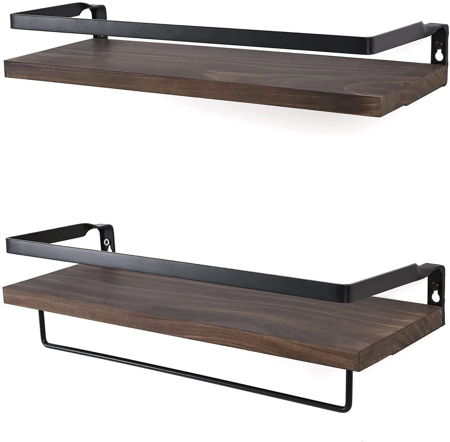Set of 2 Brown Color Floating Shelves Wall Mounted Storage Shelves for Kitchen Bathroom